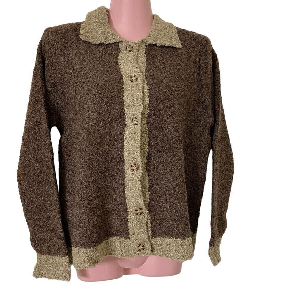 Jason Maxwell Petite Sweater Womens P/L Cardigan Brown Beige Soft Cozy NWT